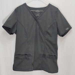 3/$30 Cherokee Workwear Grey Mock Wrap Scrub Top L